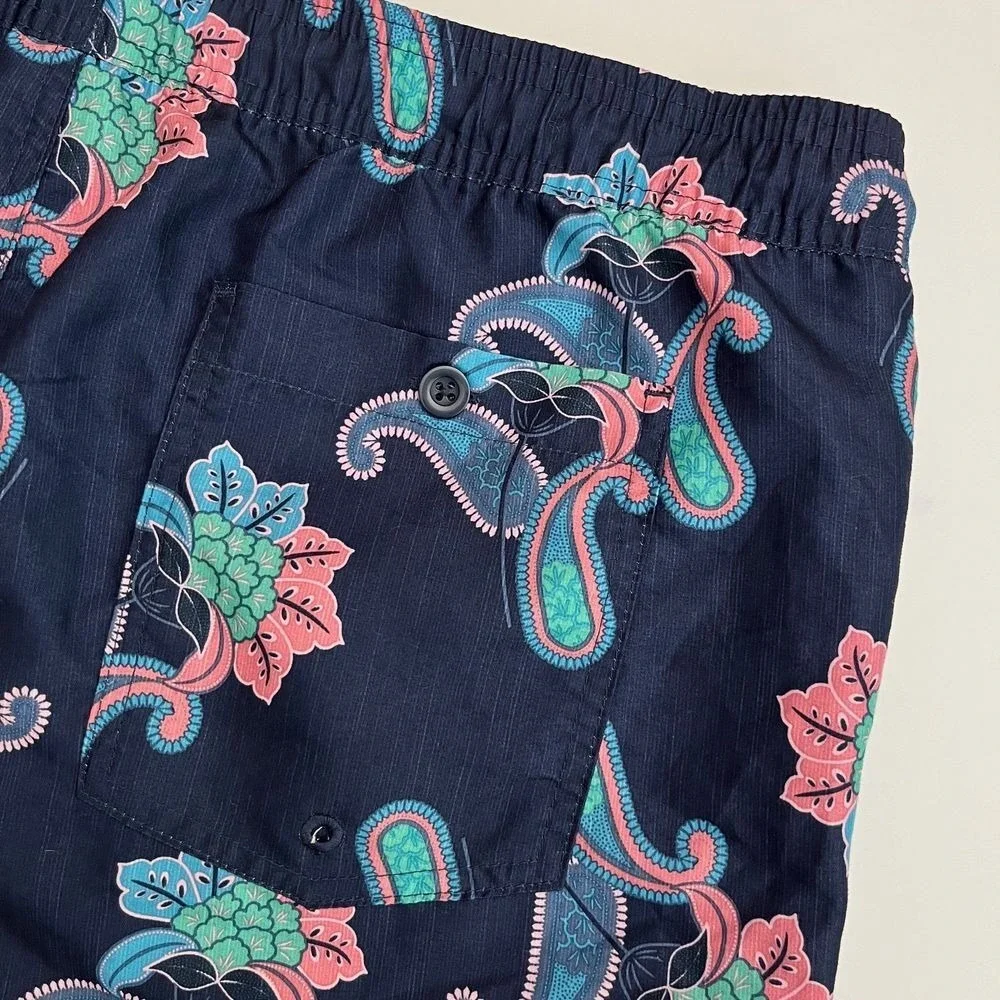 Original Use Blue Paisley Mens Swim Board Trunks, Original Use Mens Swimsuit R13